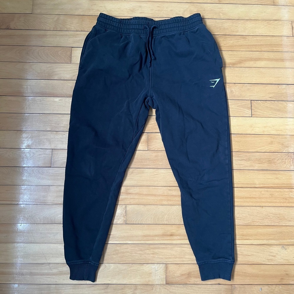 Gymshark Crest Joggers Mens Large Black Tapered Fleece Sweatpants Activewear L